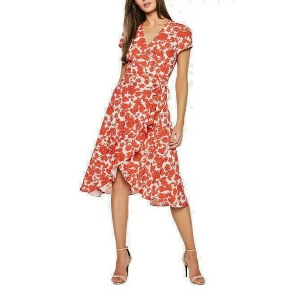 Women's Floral Wrap Midi Dress with V-Neck